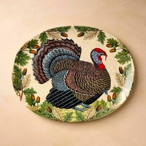 John Derian Turkey with Acorn Stoneware Oval 19”X 14” Large Serving Platter NWT
